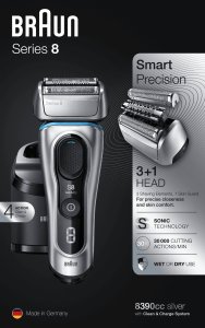 Braun Shaver 8390cc Cordless, Wet use, Lithium Ion, Number of shaver heads/blades 4, Srebrny 4
