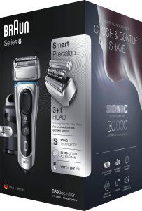 Braun Shaver 8390cc Cordless, Wet use, Lithium Ion, Number of shaver heads/blades 4, Srebrny 5