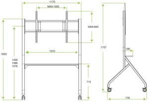Techly Stojak mobilny Techly TV 65-100" do 100kg regulowany półka AV 4