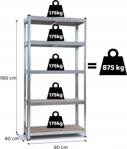 Funfit Regał metalowy magazynowy 180x90x40 cm 12