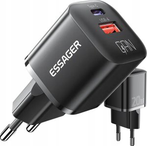 Ładowarka Essager Ładowarka USB-C+USB-A 20W Essager GaN (czarna) 1