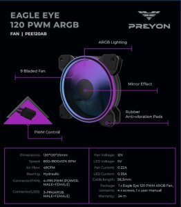 Wentylator PREYON Eagle Eye 120 PWM ARGB (PEE1201B) 8