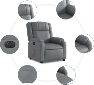 vidaXL vidaXL Elektryczny fotel rozkładany, szary, obity sztuczną skórą 8