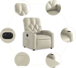 vidaXL Elektryczny fotel rozkładany, kremowy, obity sztuczną skórą 8