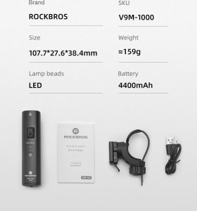 RockBros Lampka rowerowa przednia 1000lm 5 trybów pracy latarka wodoodporna USB ROCKBROS 9