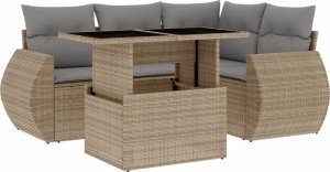 vidaXL 5-cz. zestaw mebli ogrodowych z poduszkami, beżowy, polirattan 2