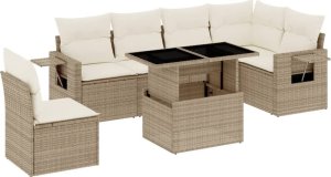 vidaXL 7-cz. zestaw wypoczynkowy do ogrodu, z poduszkami, beżowy 2