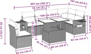vidaXL 7-cz. zestaw wypoczynkowy do ogrodu, z poduszkami, beżowy 10