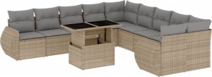 vidaXL vidaXL 11-cz. zestaw mebli ogrodowych z poduszkami, beżowy, polirattan 2