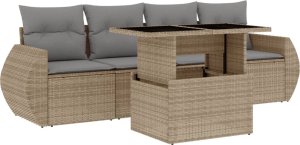 vidaXL vidaXL 5-cz. zestaw mebli ogrodowych z poduszkami, beżowy, polirattan 2