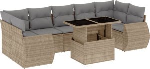 vidaXL vidaXL 8-cz. zestaw mebli ogrodowych z poduszkami, beżowy, polirattan 2