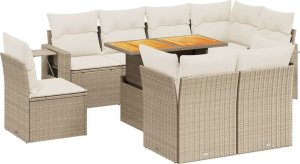 vidaXL vidaXL 9-cz. zestaw mebli ogrodowych z poduszkami, beżowy, polirattan 2