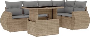 vidaXL 6-cz. zestaw mebli ogrodowych z poduszkami, beżowy, polirattan 2
