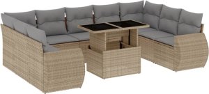 vidaXL 10-cz. zestaw mebli ogrodowych z poduszkami, beżowy, polirattan 2
