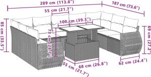 vidaXL 10-cz. zestaw mebli ogrodowych z poduszkami, beżowy, polirattan 10