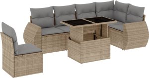 vidaXL 7-cz. zestaw wypoczynkowy do ogrodu, z poduszkami, beżowy 2