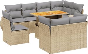 vidaXL vidaXL 9-cz. zestaw mebli ogrodowych z poduszkami, beżowy, polirattan 2