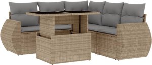 vidaXL 6-cz. zestaw mebli ogrodowych z poduszkami, beżowy, polirattan 2