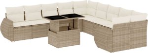 vidaXL 11-cz. zestaw mebli ogrodowych z poduszkami, beżowy, polirattan 2