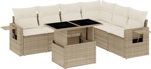 vidaXL 7-cz. zestaw wypoczynkowy do ogrodu, z poduszkami, beżowy 2
