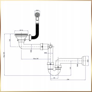 BaByliss Syfon do Zlewu Odpływ Zlewozmywakowy Złoty Wyjścia do Zmywarki i Pralki PVD 5