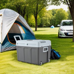 Lodówka turystyczna Tectake Elektryczna lodówka i podgrzewacz z uchwytami i kółkami, 40 l - szary 2