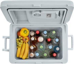 Lodówka turystyczna Tectake Elektryczna lodówka i podgrzewacz z uchwytami i kółkami, 40 l - szary 8