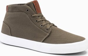 Ombre Męskie buty wysokie trampki z bawełnianego płótna  oliwkowe V4 OM-FOTH-0156 45 3