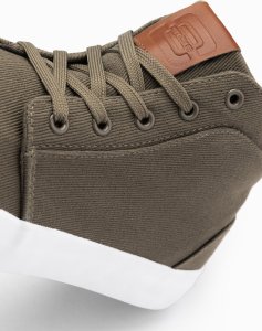 Ombre Męskie buty wysokie trampki z bawełnianego płótna  oliwkowe V4 OM-FOTH-0156 45 4