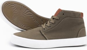 Ombre Męskie buty wysokie trampki z bawełnianego płótna  oliwkowe V4 OM-FOTH-0156 45 5