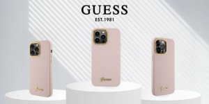 Guess Guess GUHCP16XSMBSLP iPhone 16 Pro Max 6.9" różowy/pink hardcase Silicone Script Metal Logo & Frame 1