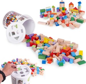 Ecotoys Drewniane klocki dla dzieci 100 szt. sorter wiaderko ECOTOYS 1