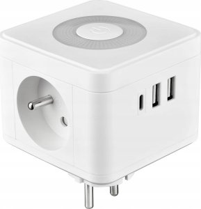 Viking Viking síťový adaptér Y23L, 2x 230 V, 1x USB-A, 2x USB-C, dotykové světlo, bílá 1