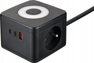 Viking Viking síťový adaptér YC23L, 2x 230 V, 1x USB-A, 2x USB-C, dotykové světlo, délka 1,4 m, černá 1