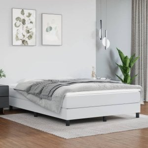 vidaXL VidaXL Box Spring Bed with Mattress White 53.9"x74.8" Full Faux Leather 1