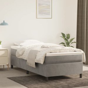 vidaXL VidaXL Box Spring Bed with Mattress Light Gray 39.4"x79.9" Twin XL Velvet 1