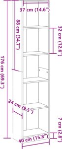 vidaXL vidaXL Regał, biały, 40x24x176 cm, materiał drewnopochodny 8