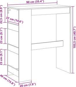 vidaXL Stolik barowy z przegrodami, stare drewno, 90x40x103,5 cm 9