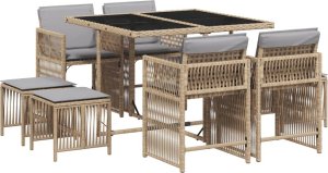 vidaXL vidaXL 9-cz. zestaw mebli ogrodowych z poduszkami, mieszany beż 2