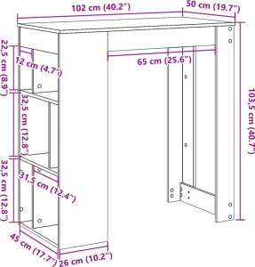 vidaXL Stolik barowy z przegrodami, biały, 102x50x103,5 cm 8