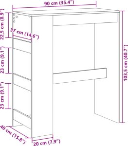 vidaXL Stolik barowy z półkami, czarny, 90x40x103,5 cm 9