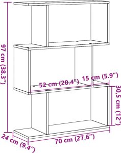 vidaXL Regał przegroda, 3 poziomy, szarość betonu, 70x24x97 cm 11