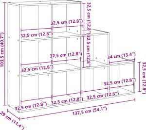 vidaXL Regał przegroda, 3 poziomy, szary dąb sonoma, 137,5x29x103,5 cm 11