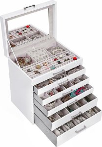 Songmics SONGMICS Pudełko na biżuterię 30,5X21,5X31,5cm Białe 2