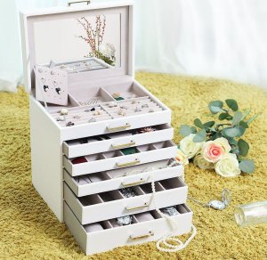 Songmics SONGMICS Pudełko na biżuterię 30,5X21,5X31,5cm Białe 6