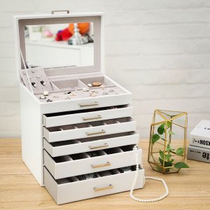 Songmics SONGMICS Pudełko na biżuterię 30,5X21,5X31,5cm Białe 8