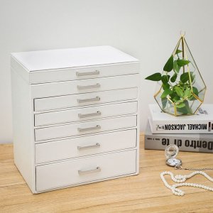 Songmics SONGMICS Pudełko na biżuterię 30,5X21,5X31,5cm Białe 9