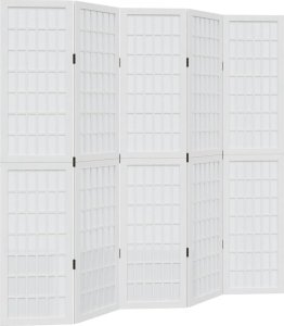 vidaXL vidaXL Parawan pokojowy, 5-panelowy, biały, lite drewno paulowni 2