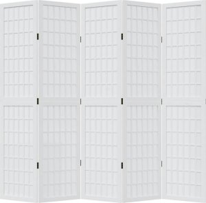 vidaXL vidaXL Parawan pokojowy, 5-panelowy, biały, lite drewno paulowni 4