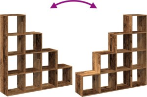 vidaXL vidaXL Regał przegroda, 4 poziomy, stare drewno, 131,5x29x131,5 cm 8